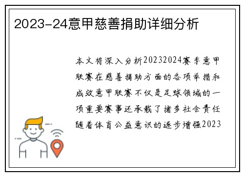 2023-24意甲慈善捐助详细分析