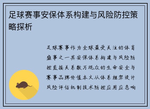 足球赛事安保体系构建与风险防控策略探析